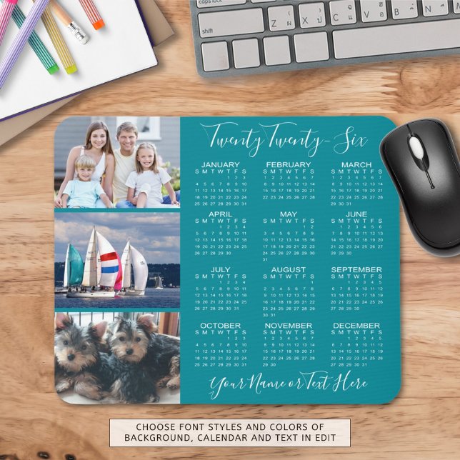 Modern 2026 Kalender 3 Foto Personalisiert Mousepad (Von Creator hochgeladen)