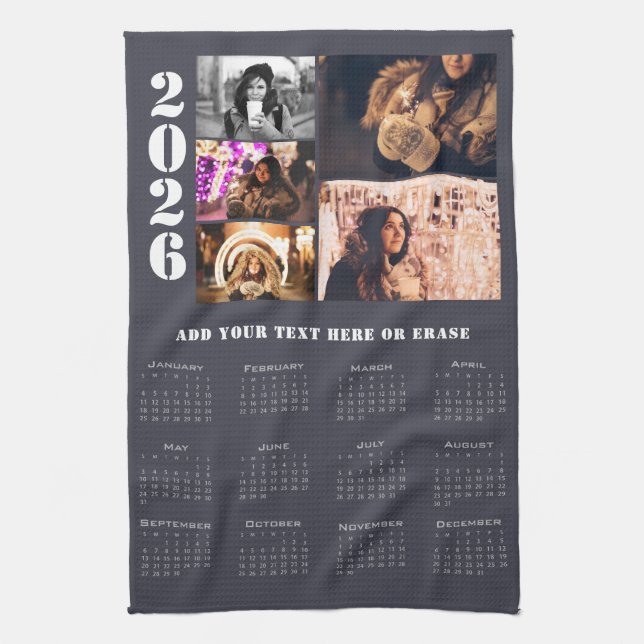Modern 2026 Kalender 5 Foto Collage Küche Handtuch (Vertikal)