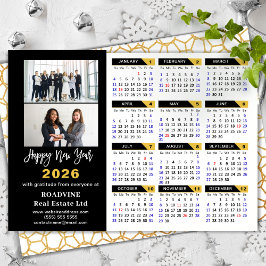 Modern 2026 Kalender Corporate 2 Foto Black Gold Feiertagskarte