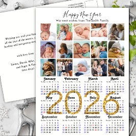 Modern 2026 Kalender Gold Script 15 Foto Collage Feiertagspostkarte