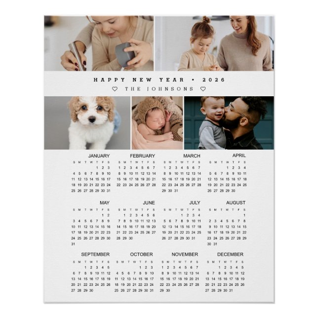 Modern 2026 Photo Collage Wall Calendar  Poster (Vorderseite)