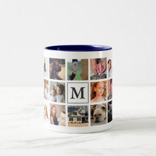 Modern 20-Familie Foto Collage  Monogramm Zweifarbige Tasse