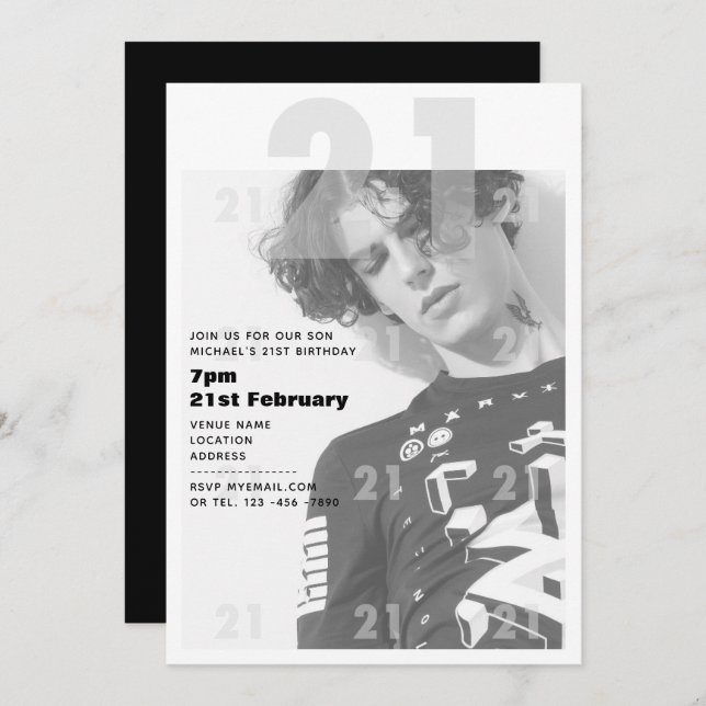 Modern 21. Geburtstag BOY MIRL Party Einladung URB (Vorne/Hinten)