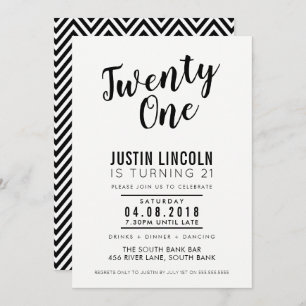 MODERN 21. Geburtstag Party INVITE schlichtes Schw Einladung