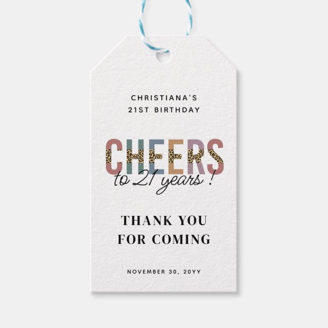 Modern 21. Geburtstag Party Leopard Print Geschenkanhänger (Vorderseite)