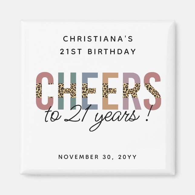 Modern 21. Geburtstag Party Leopard Print Magnet (Vorne)