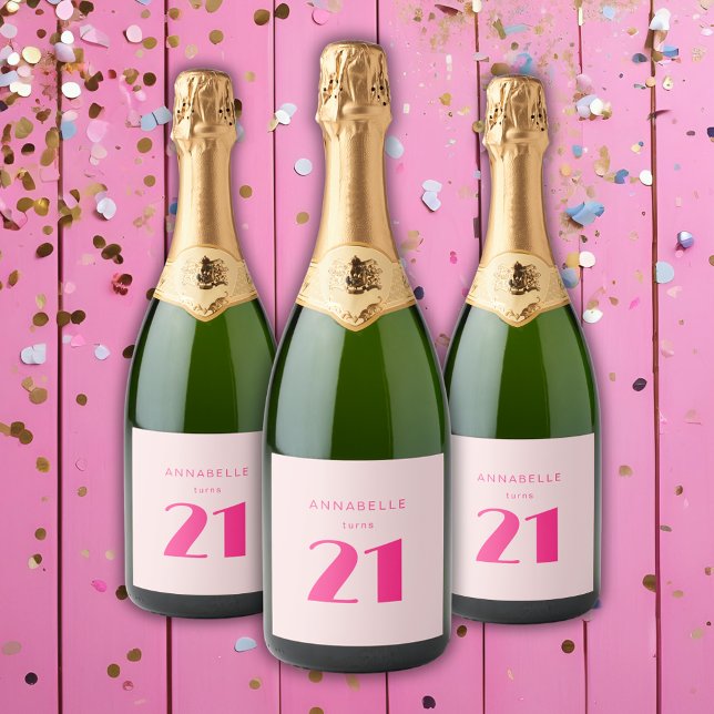 Modern 21. Rosa Geburtstagsparty (Blush pink custom bottle labels for girls 21st birthday party celebrations.)