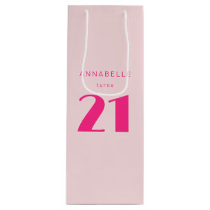 Modern 21. Rosa Geburtstagsparty Geschenktüte Für Weinflaschen