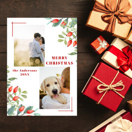 Modern 2 Foto Collage Winter Botanicals Weihnachte Feiertagskarte