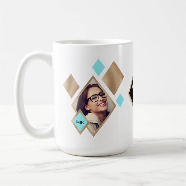 Modern 2 Foto Diamond Geometrie mit Monogramm Kaffeetasse (Links)