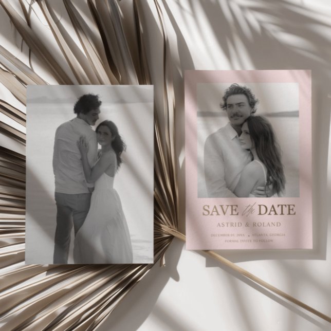 Modern 2 Foto Rosa und Gold Save the Date (Von Creator hochgeladen)