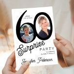 Modern 2 photo black and white 60th Birthday Party Einladung<br><div class="desc">Trendy bold typography women's 60th birthday surprise party invitation with 2 photos then and now and modern white and black design in retro style script. Easy to personalize with your text and pictures. Digital download available, </div>