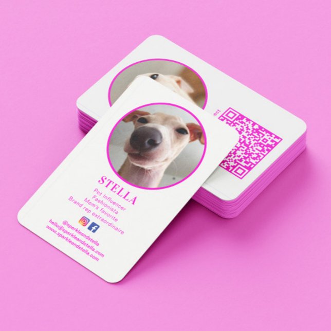 Modern 2 Photo Dog Pet Social Media QR Code Visitenkarte (Von Creator hochgeladen)