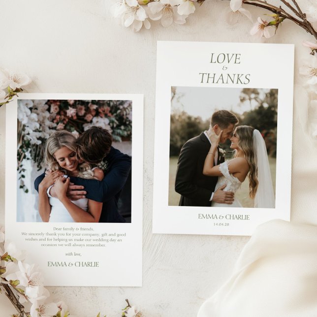 Modern 2 Photo Love & Thanks Script Wedding Dankeskarte (Von Creator hochgeladen)