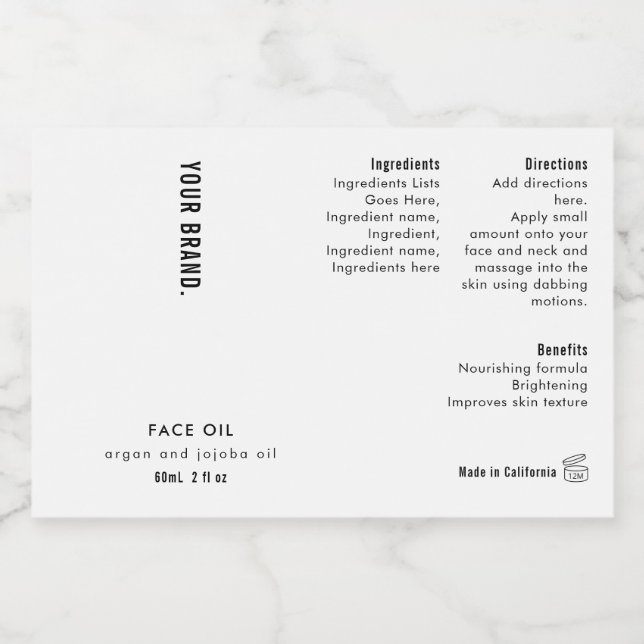 Modern 2oz Dropper Bottle Waterproof Label Lebensmitteletikett (Einzelnes Label)