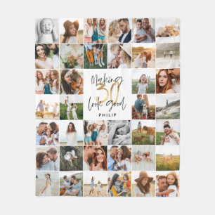 Modern 30. Geburtstag Multi-Foto-Script-Geschenk f Fleecedecke