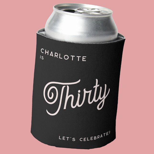 Modern 30 Geburtstag Schwarzes Rosa Dosenkühler (30th thirtieth birthday personalized custom name and text black and blush pink can cooler)