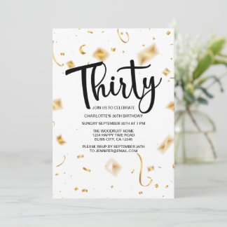 Modern 30. Geburtstag Weiß Schwarz | Gold Birthday Einladung