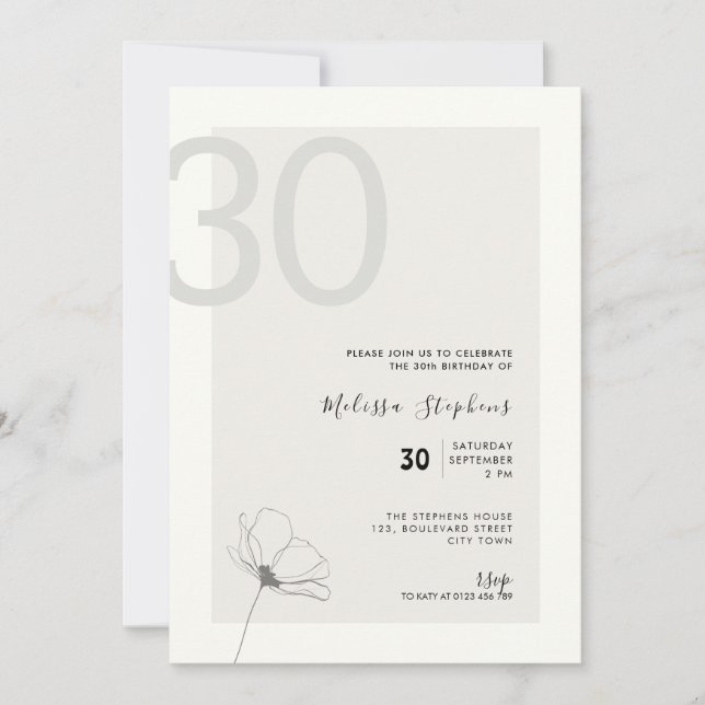 Modern 30th Birthday Invitation - Minimal Style Einladung (Vorderseite)