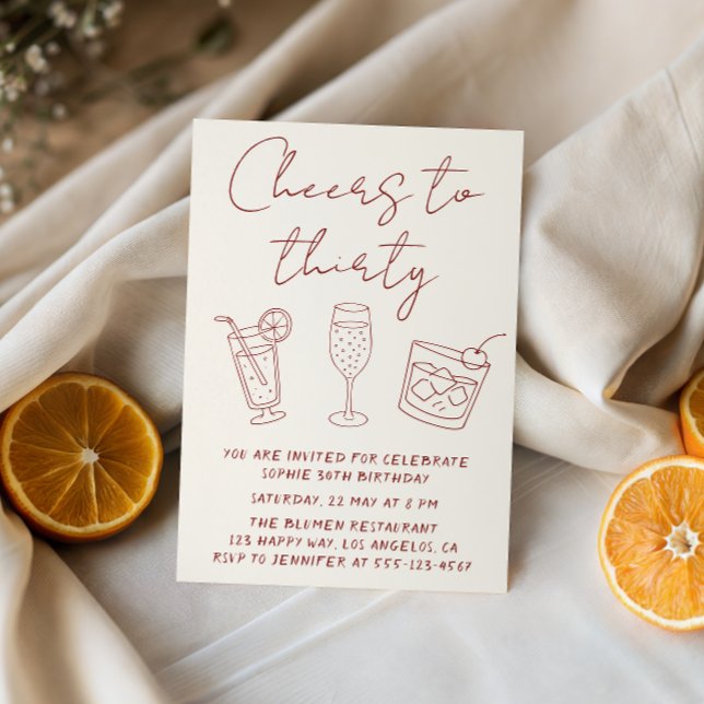 Modern 30th Cheers to Thirty Cocktail Birthday  Einladung (Von Creator hochgeladen)