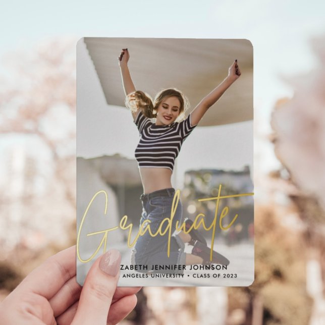 Modern 3-Foto-Abschluss-Echtfolienankündigung Folieneinladung (Von Creator hochgeladen)