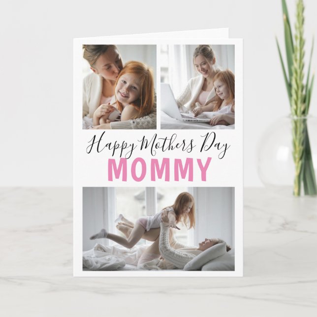 Modern 3 Foto Collage Mommy Mothers Day Karte (Vorderseite)