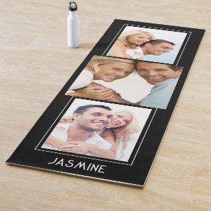 Modern 3 Foto Collage Name Personalisiert Black Yogamatte