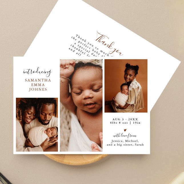 Modern 3 Foto Vielen Dank New Baby Birth Ankündigung (Von Creator hochgeladen)
