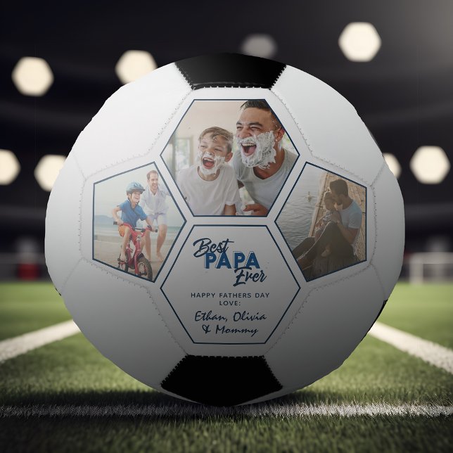 Modern 3 Fotomaterial Beste Papa je Fußball (Easily personalize this Best Daddy Ever Soccer ball with your photos and text for a unique gift)