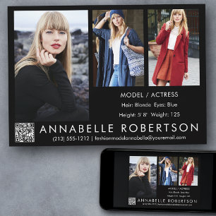 Modern 3 Fotos QR Code Modell Actor Comp Card Einladung