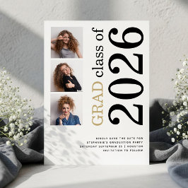 Modern 3 photo Bold 2026 Graduation Party Save The Date