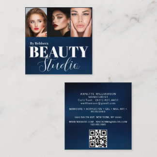 Modern 3 Photo Hair Stylist Makeup Artist QR Code  Quadratische Visitenkarte