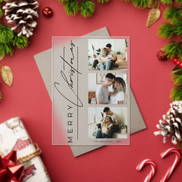 Modern 3 Photo Minimalist Script Christmas Card Acryleinladungen