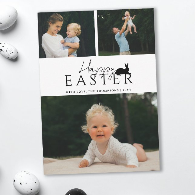 Modern 3 Photo Template And Bunny Minimal Easter Karte (Von Creator hochgeladen)