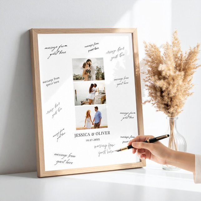 Modern 3 Photo Wedding Guest Signature Poster (Von Creator hochgeladen)