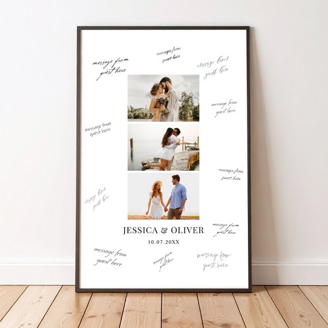 Modern 3 Photo Wedding Guest Signature Poster (Von Creator hochgeladen)