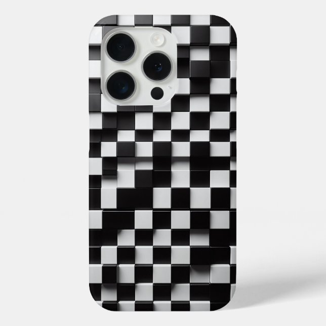 Modern 3D Black & White Checkerboard Phone Case  (Rückseite)