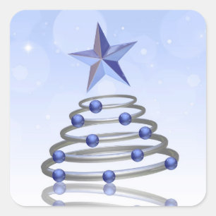 Modern 3D Chrome Weihnachtsbaum Quadratischer Aufkleber
