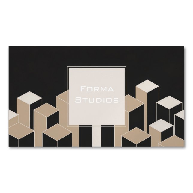Modern 3D Geometric Columns Black Beige Architech Magnetische Visitenkarte (Vorderseite)
