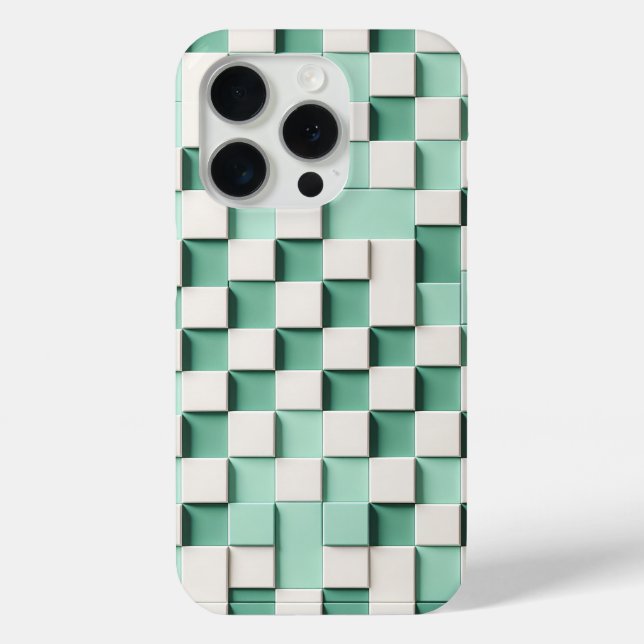 Modern 3D Geometric Cube Case - Mint Green & White (Rückseite)