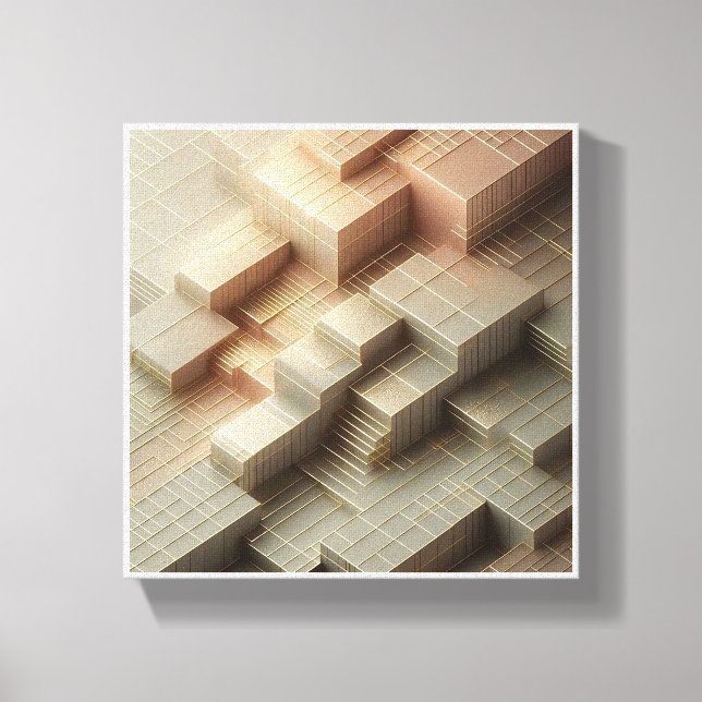 Modern 3D Isometric Geometric Blocks - Gold and Gr Leinwanddruck (Vorderseite)