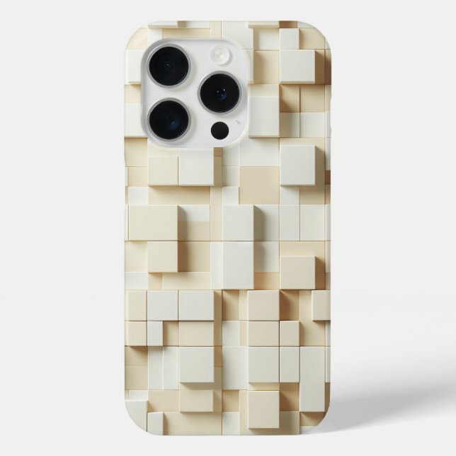 Modern 3D Ivory & Beige Geometric Cube Phone Case  (Rückseite)
