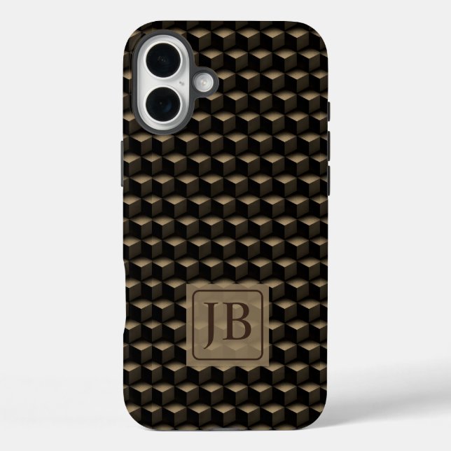 Modern 3D Monogram, Geometric Bronze Pattern Case-Mate iPhone Hülle (Rückseite)