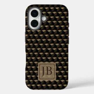 Modern 3D Monogram, Geometric Bronze Pattern iPhone 16 Hülle