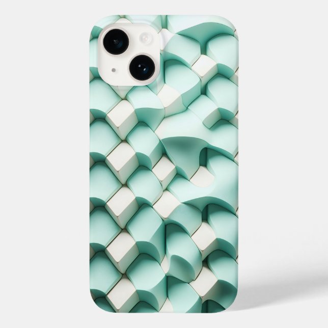 Modern 3D Teal and White Geometric Phone Case  (Rückseite)