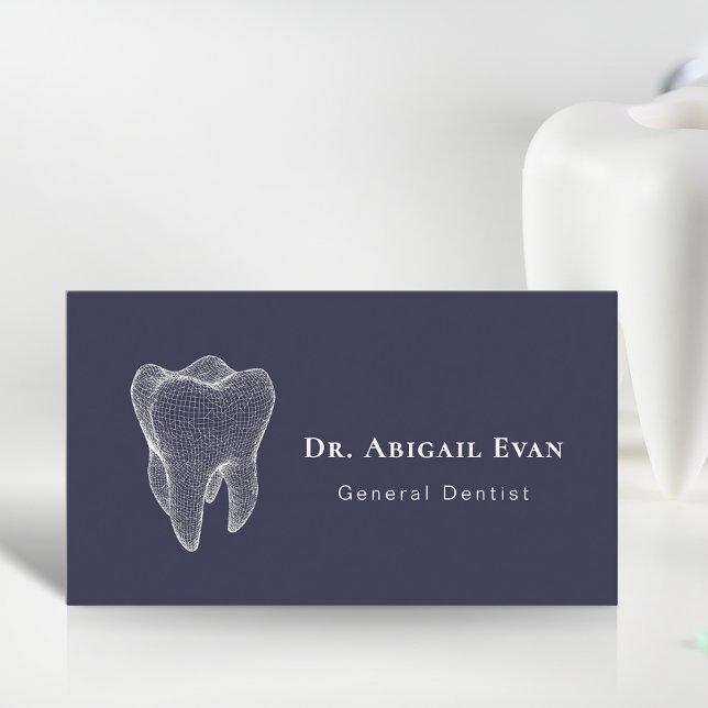 Modern 3D Tooth Professional Navy Blue Dentist Visitenkarte (Modern 3D Tooth Professional Navy Blue Dentist Business Card)