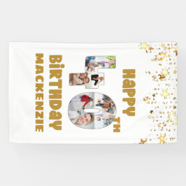 Modern 40. Geburtstag 7 Foto Collage Numbers Gold Banner