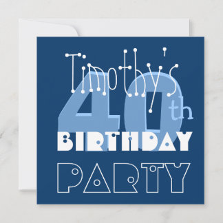 Modern 40. Geburtstag Party Blue Metallic Template Einladung