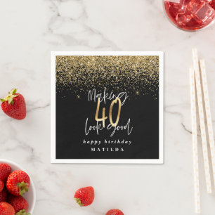 Modern 40. Geburtstag Typografie Gold Glitzer Part Serviette