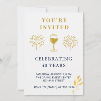 Modern 40th Birthday Milestone Invitation Card Einladung